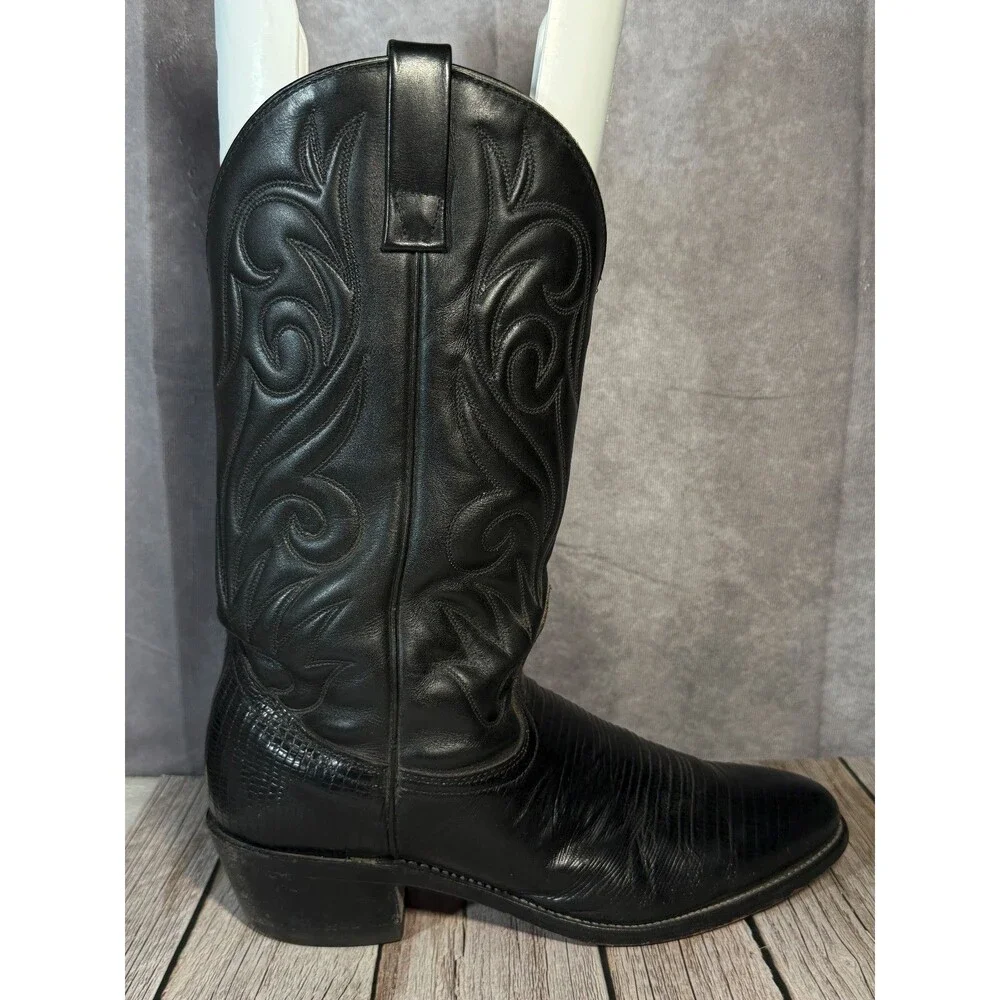 Palomino Mens 10 D Black Lizard Cowboy Boots USA Western Exotic Leather